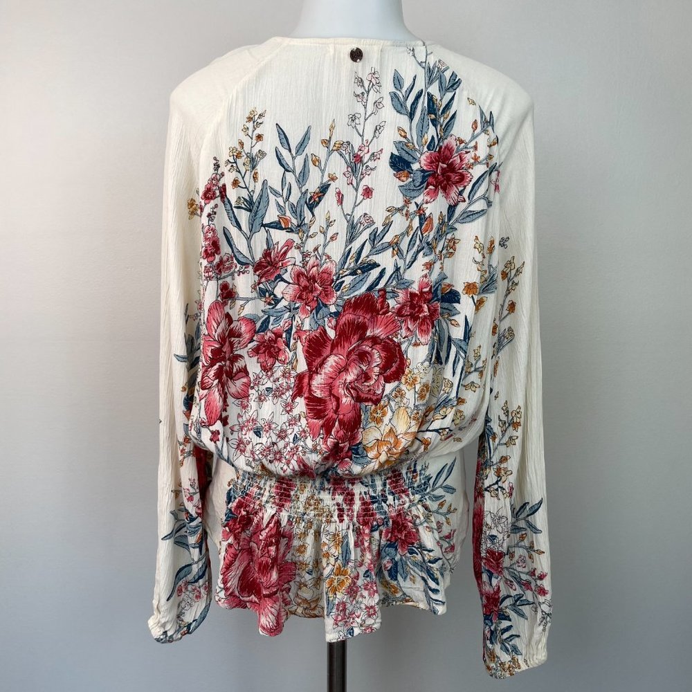 Billabong Top Small Play Day Blouse Floral Pink Ivory Long Sleeve Women's - Picture 6 of 14